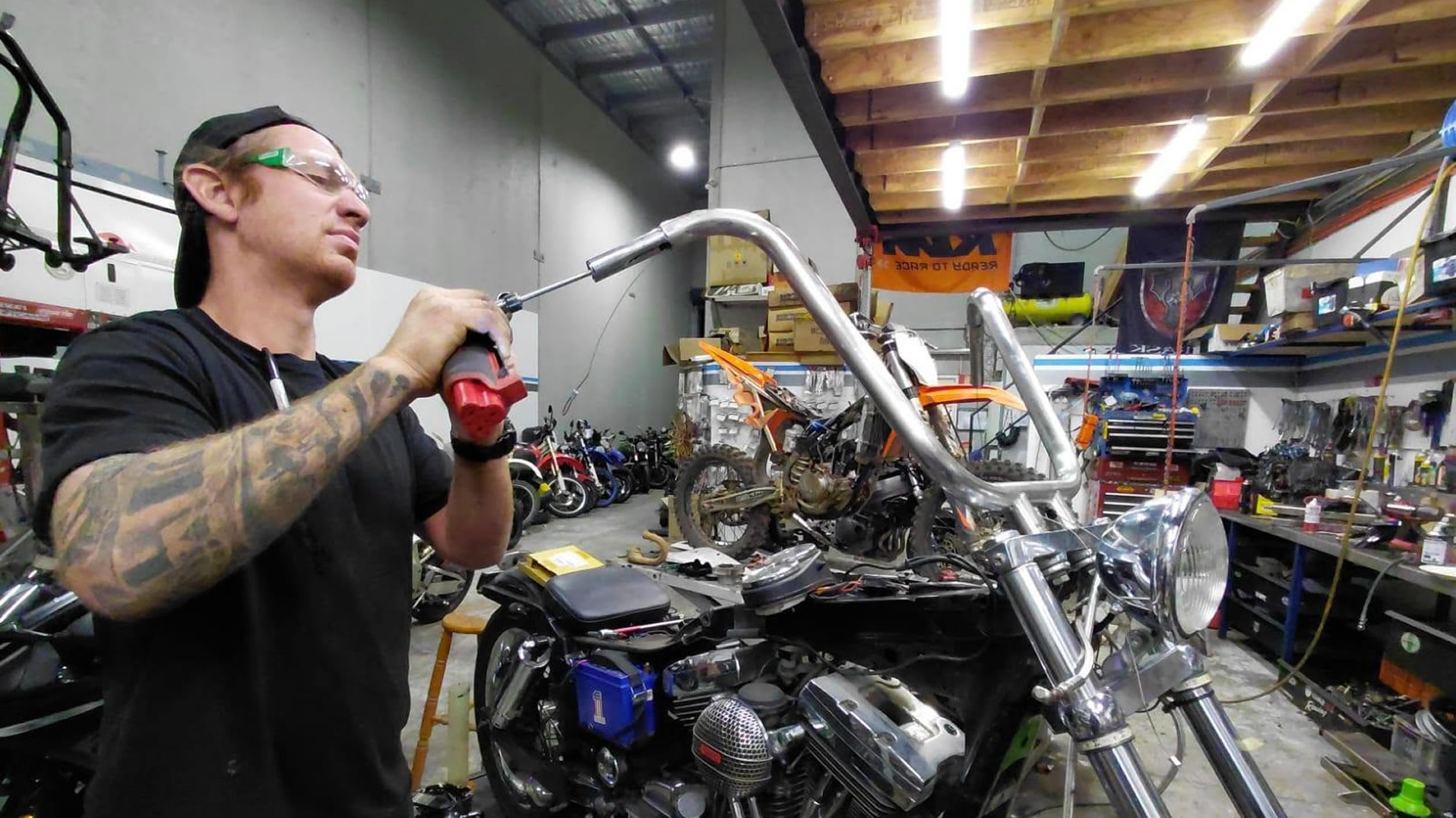 Workshop tools and motorcycle work in progress — placeholder until Seaford workshop photography is available